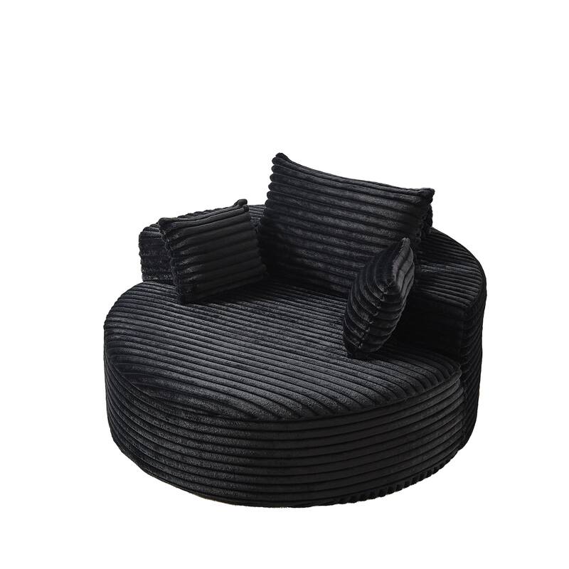 Corduroy Upholstered Single Sofa, Oversized Fluffy Round Sofa, Single Sleeper Reading Chair with Armrest & Pillow