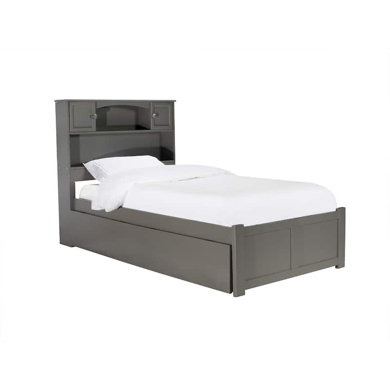 Twin Platform Bed with Trundle - Modern Grey Bed Frame, Space Saving Design, Easy Assembly
