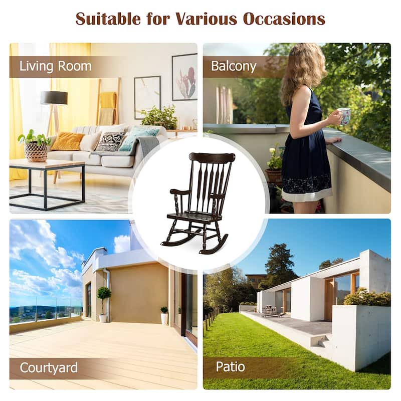 Costway Solid Wood Rocking Chair Porch Rocker Indoor Outdoor Seat - See Details