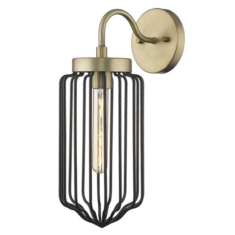 Modern Gold and Black Wall Sconce with Metal Cage Shade and Hardwired Light Fixture E26 Base - 17" H x 6.25" W x 9" D