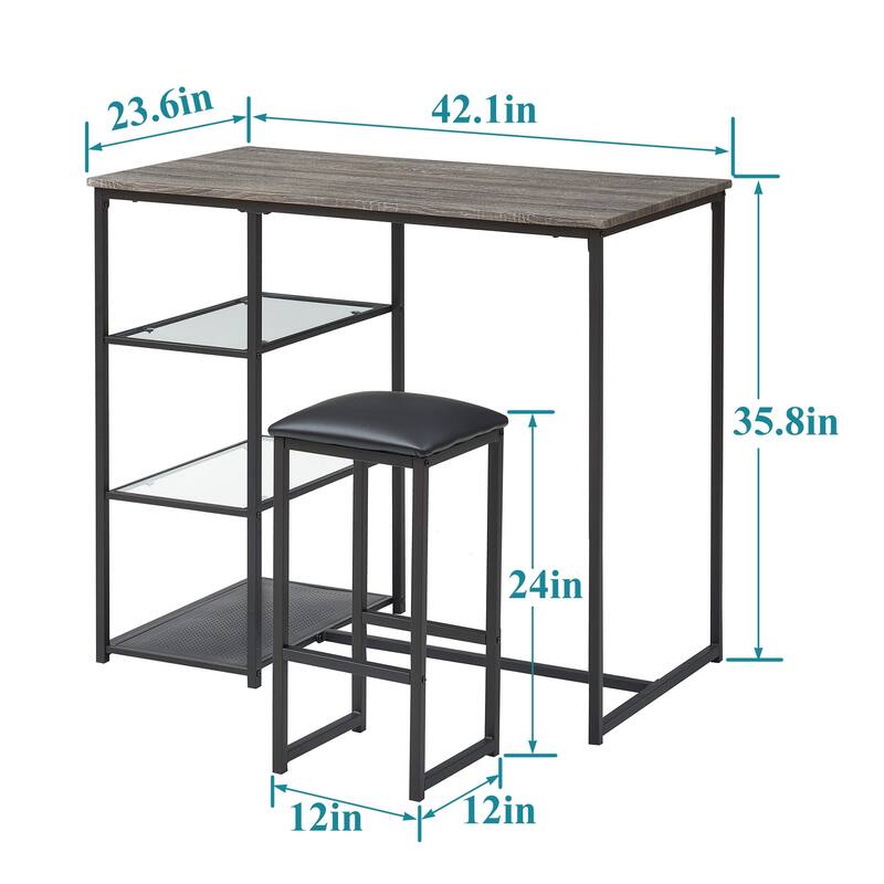 VECELO 3-Pieces Modern Counter Dining Set with Bar Stools Set of 2, Counter Height Dining Set for Kitchen