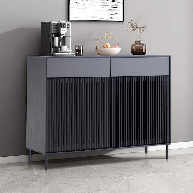 42.9" Mid-century Modern 2 Doors Storage Sideboard Cabinet Buffet with 2 Drawers - Black