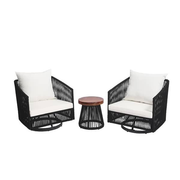 3-piece Cushioned Swivel Patio Wicker Furniture Set Outdoor Rattan Bistro Set