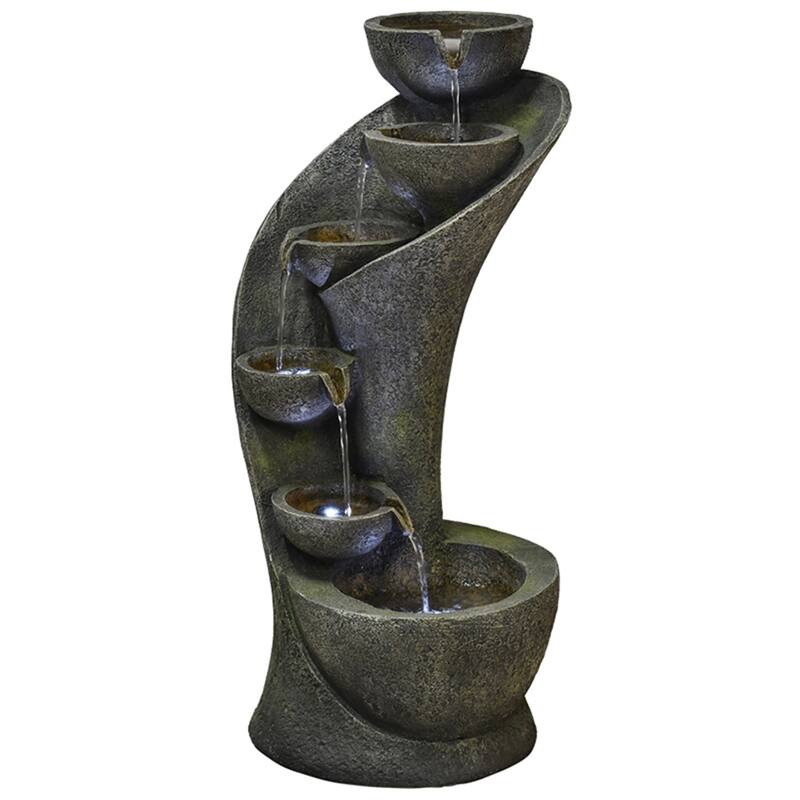 Outdoor Water Fountain w/Light Modern Curved Water Feature for Home