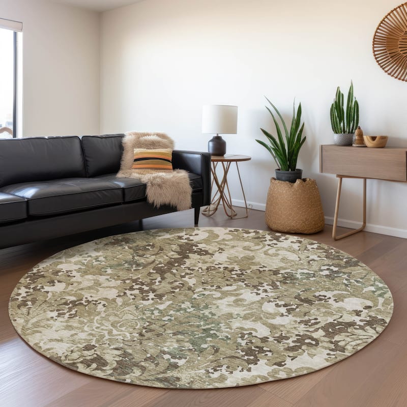 Machine Washable Indoor/ Outdoor Chantille Abstract Damask Rug