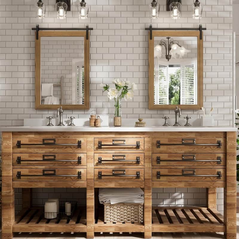 Rural Style Wall Mirrors Farmhouse Bathroom Mirrors Barn Mirror Vanity Mirror with Wood Framed(1 Piece)