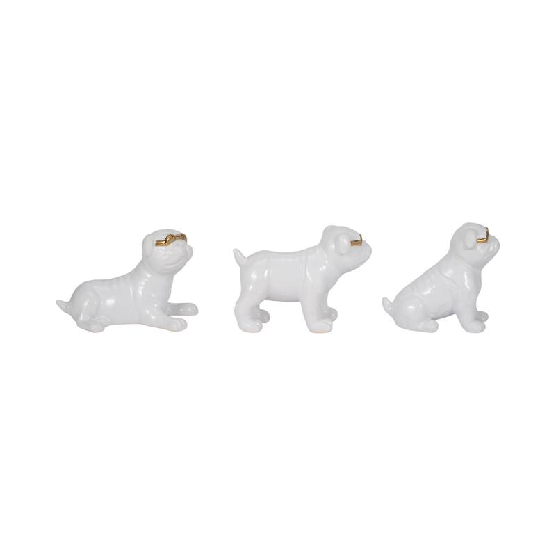 Sagebrook Home Ceramic Pugs Figurines 7" Dogs With Sunglasses in White, Set of 3 - 7" x 3" x 6"