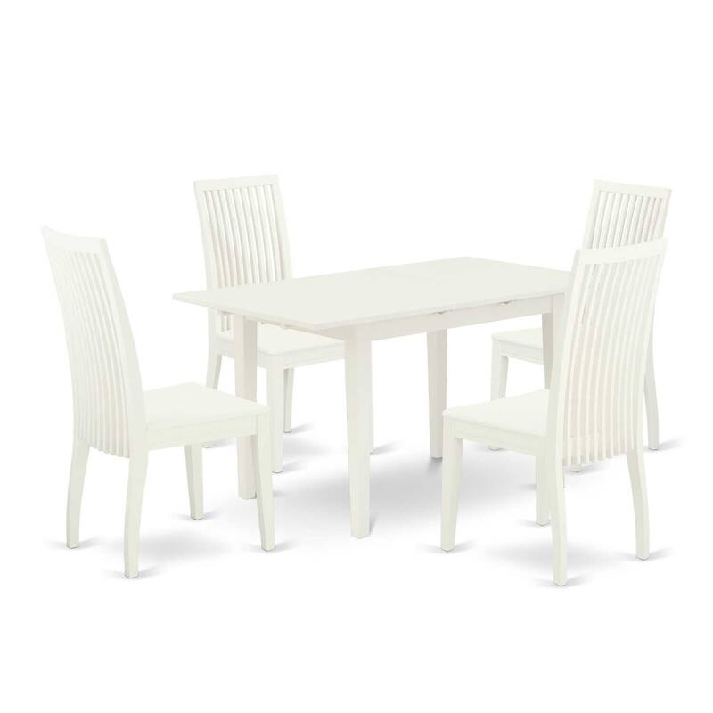 5-Piece Linen White Finish Solid Wood Top - Rectangular Dining Room Set - Seats 4