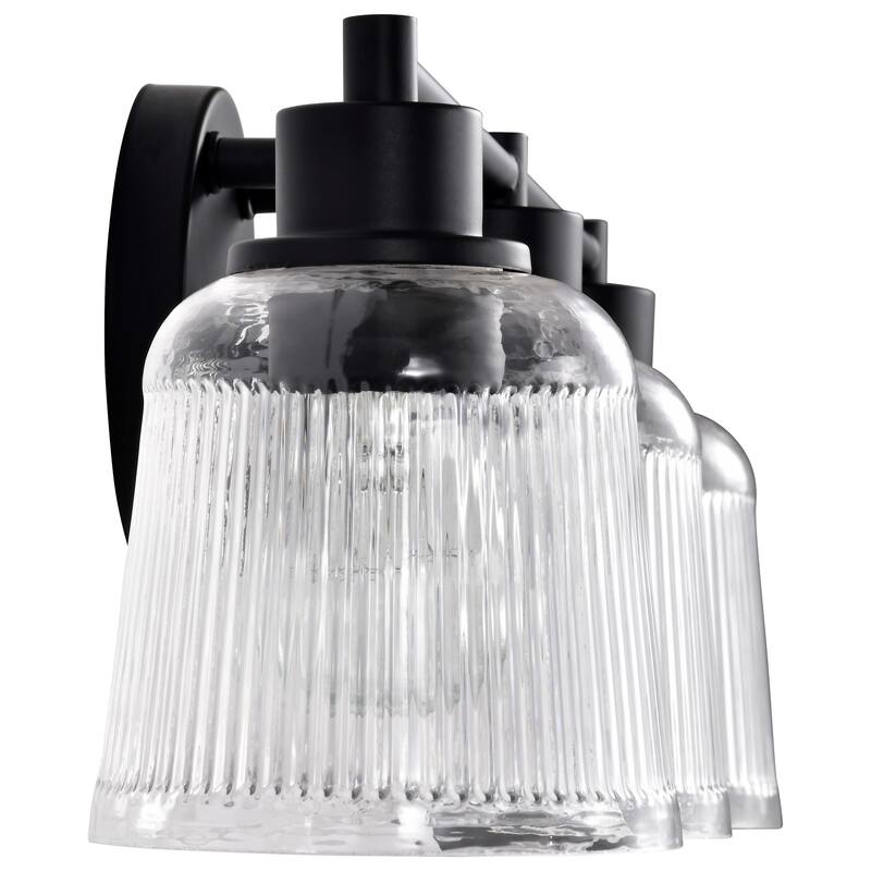 Grayson 3 Light Vanity Matte Black Finish Clear Ribbed Glass - Matte Black