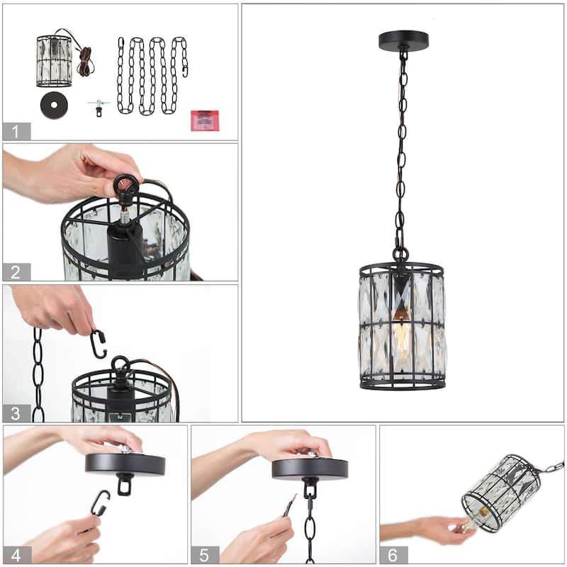 Aulia Modern Crystal Black 1-Light Pendant Light for Kitchen Island Dining Room - 5.5'' D x 9.5'' H