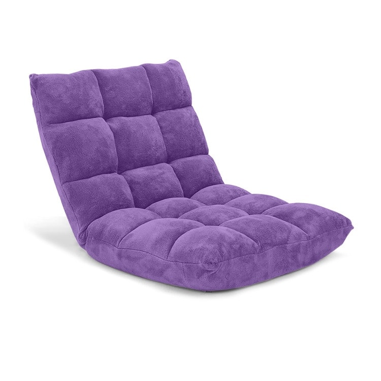 Coral Velvet Adjustable Floor Chair with 14-Position Backrest and Folding Design - 41.5" x 22.5" x 6" (L x W x H) - Purple