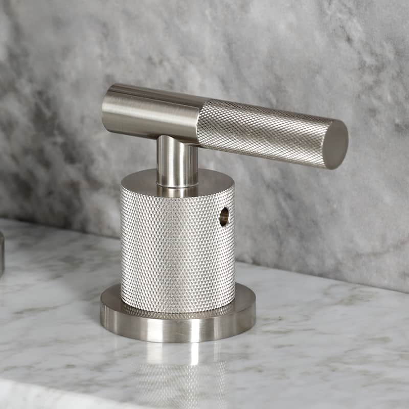Kingston Brass Convergent Two-Handle 3-Hole Deck Mount Widespread Bathroom Faucet with Knurled Handle and Brass Pop-Up Drain