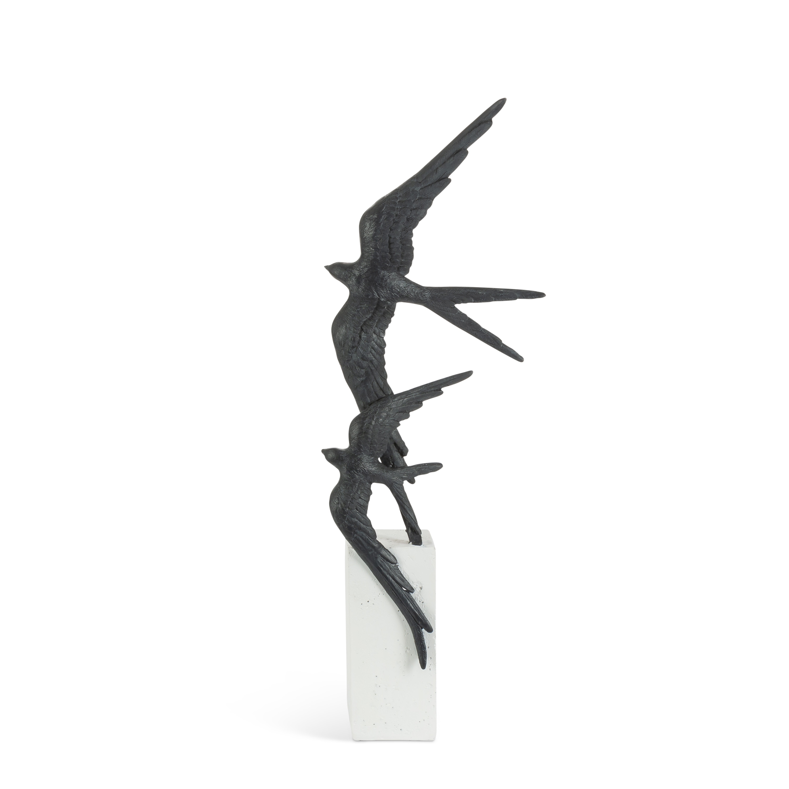 20 in H Black Swallows in Flight Decor on White Marble look Resin Base
