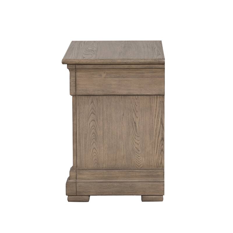 Transitional Nightstand - Weathered Gray Finish with Felt-Lined Drawer & Metal Handles