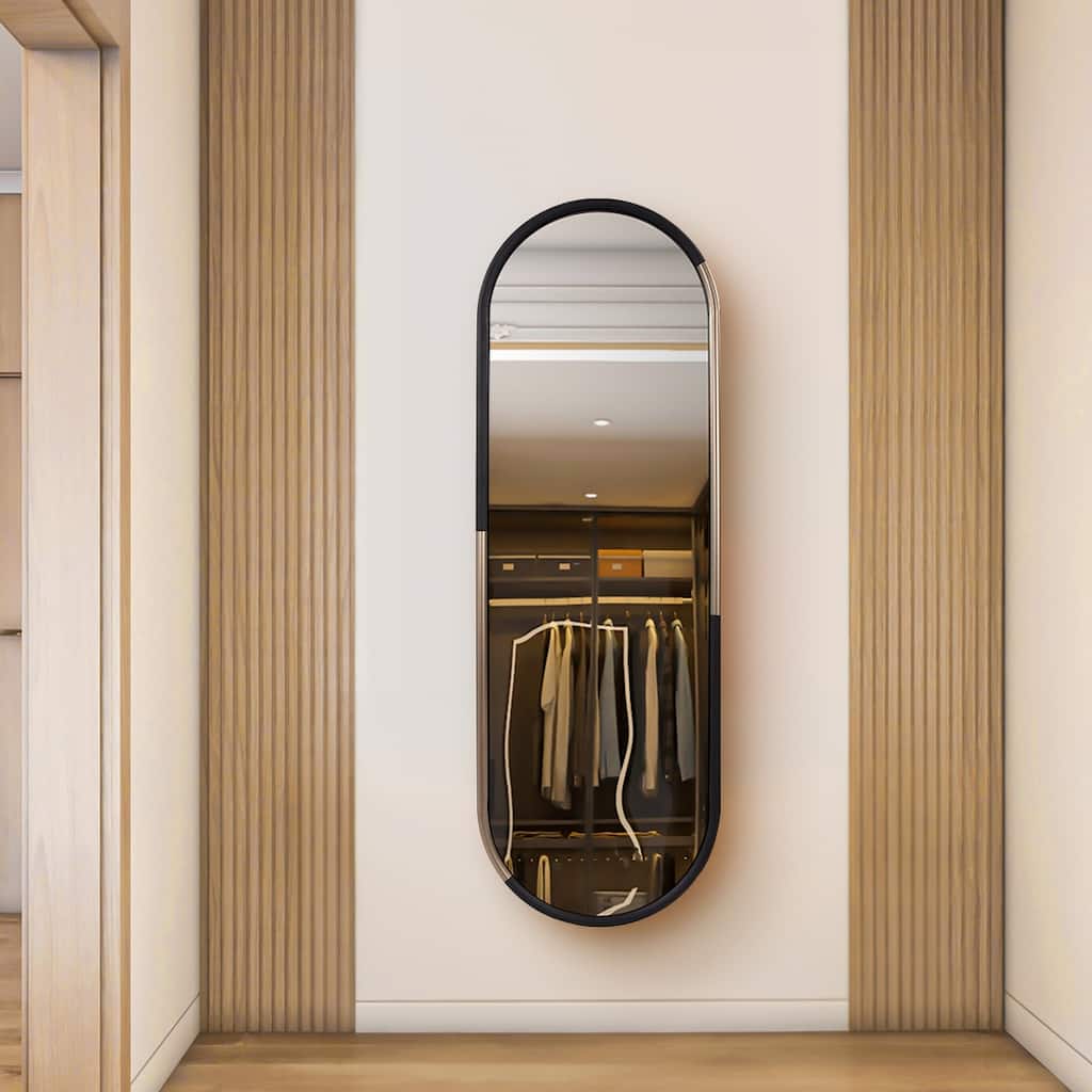 Allan Andrews Handcrafted Black & Brass Metal Framed Capsule Mirror - 54"H x 18"W