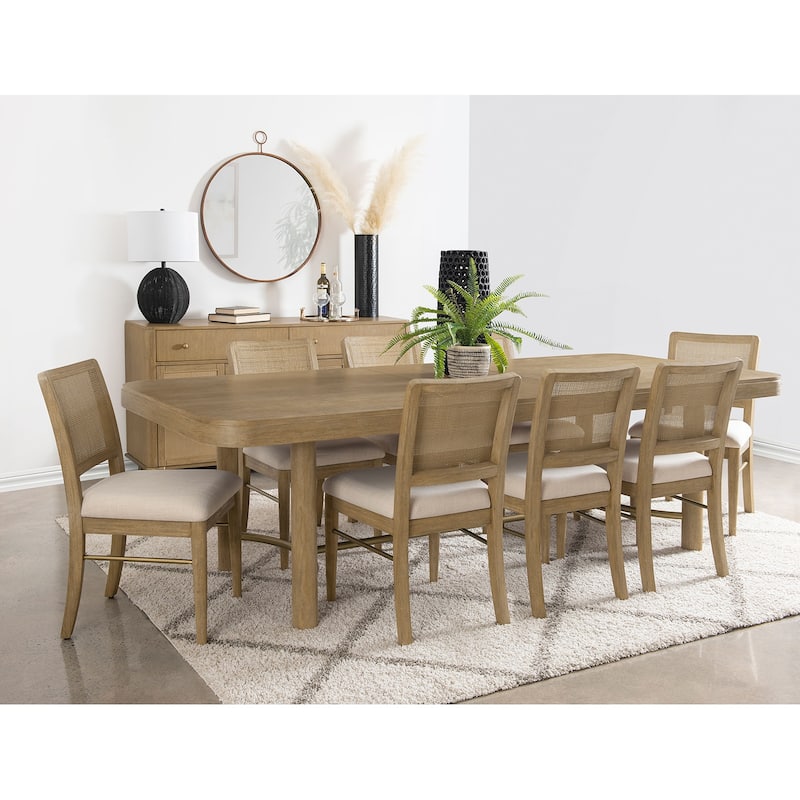 7-piece Wooden Dining Table Set with Extension Leaf in Sand Wash and Beige