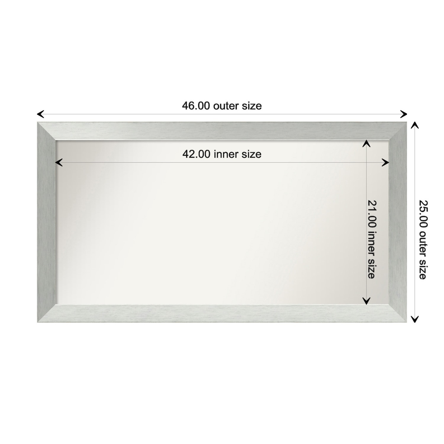 Brushed Sterling Silver Framed Non-Beveled Custom Wall Mirror, Bathroom Vanity Mirror