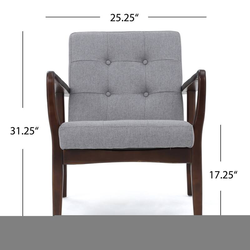 Fabric Mid-Century Club Chair with Button Tufted Design & Wooden Legs - Modern Accent Chair