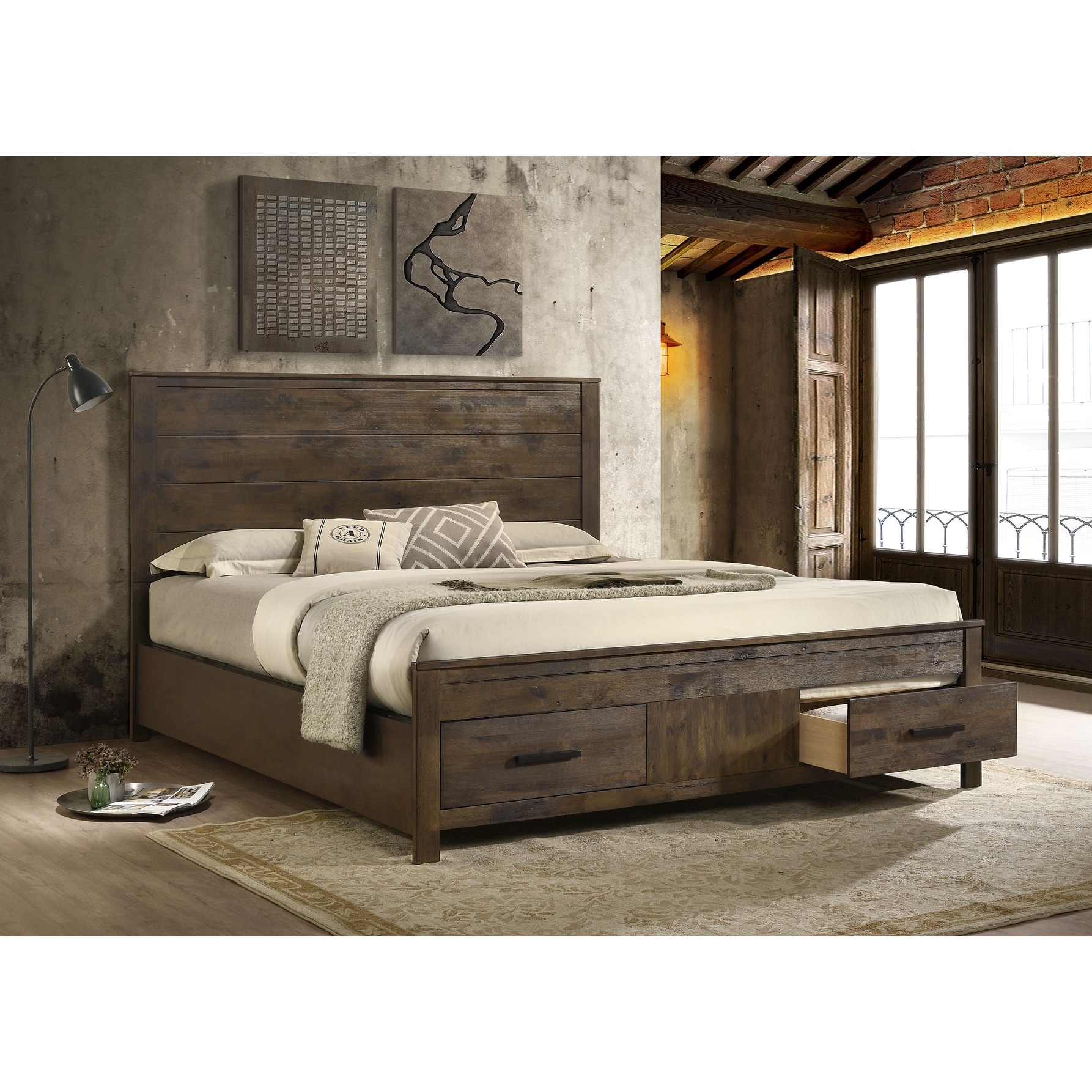 Woodmont Wood Storage Panel Bed Rustic Golden Brown