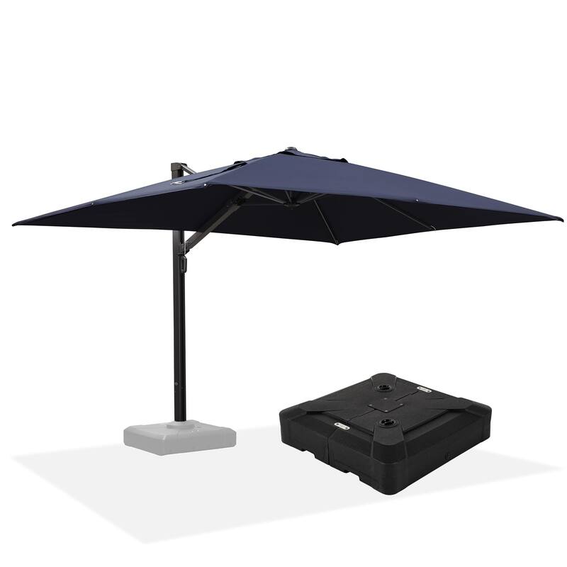 PURPLE LEAF Sturdy Heavy-duty Patio Cantilever Offset Umbrella 360-degree Rotation with Base - 9x12ft-Navy Blue