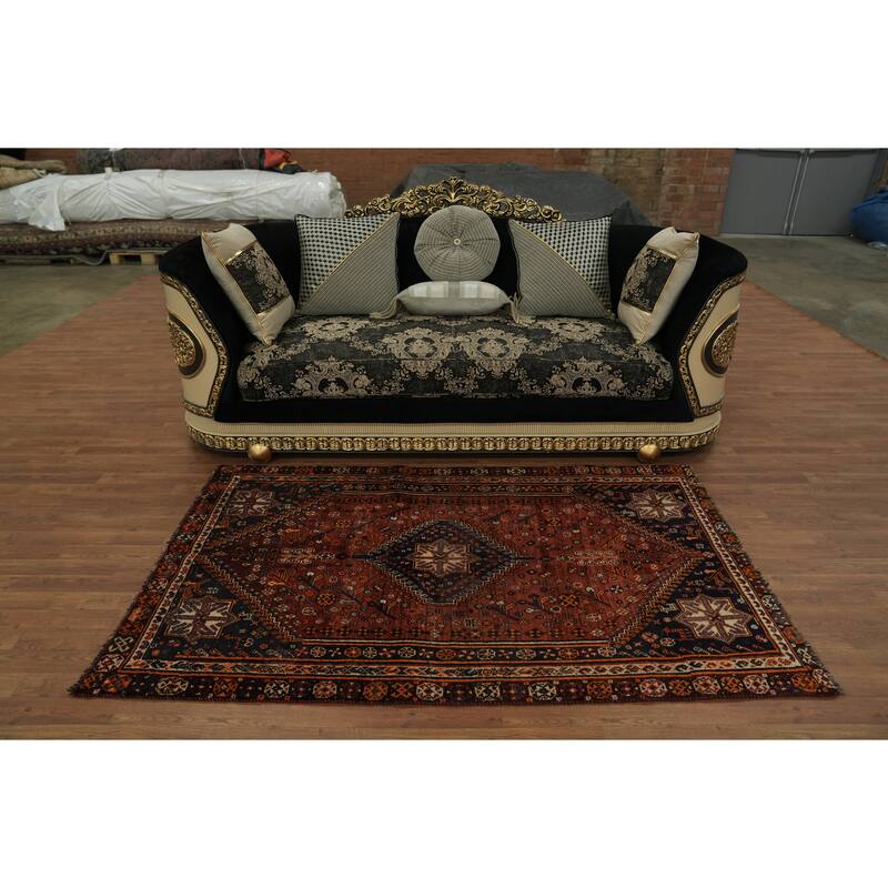 Hand Knotted Oriental 100% Wool Carpet Traditional Tribal Red Qashqai Area Rug - 6' 7'' X 4' 0''
