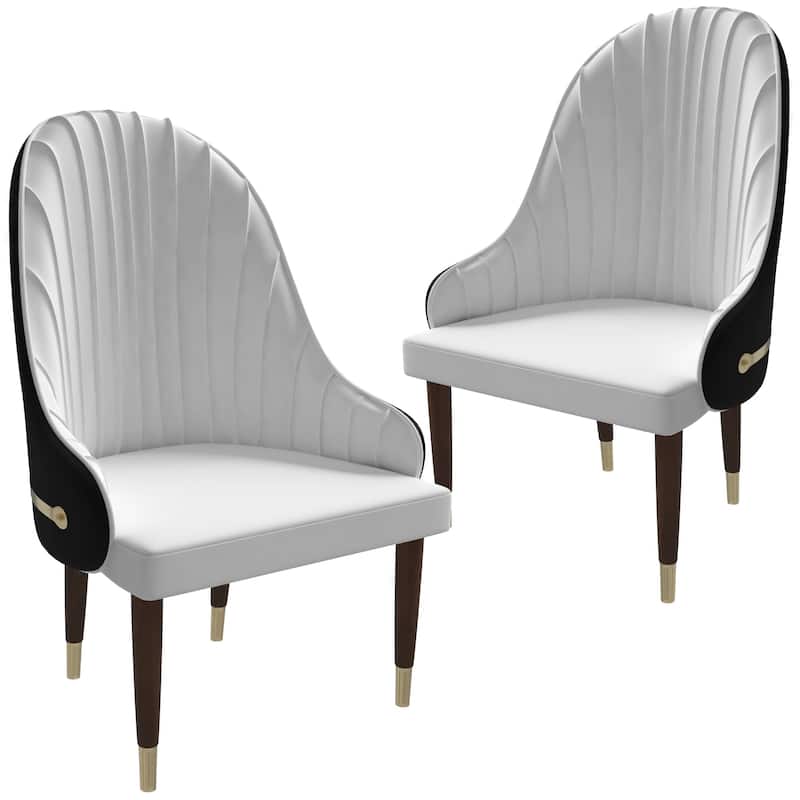 Elara Dining Chair Upholstered in Leather with Ripple Back Design Set of 2