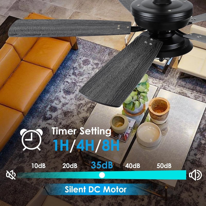 52 Inch Indoor and Outdoor Farmhouse Ceiling Fan with Light DC motor Wooden Blades Waterproof - 52 Inches