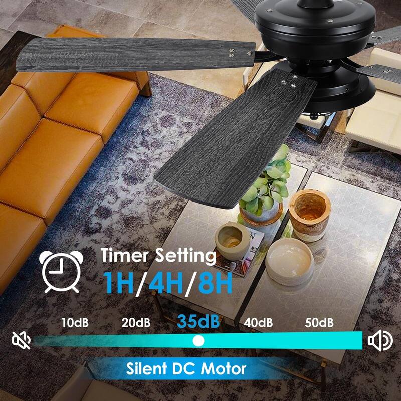 52 Inch Indoor and Outdoor Farmhouse Ceiling Fan with Light DC motor Wooden Blades Waterproof
