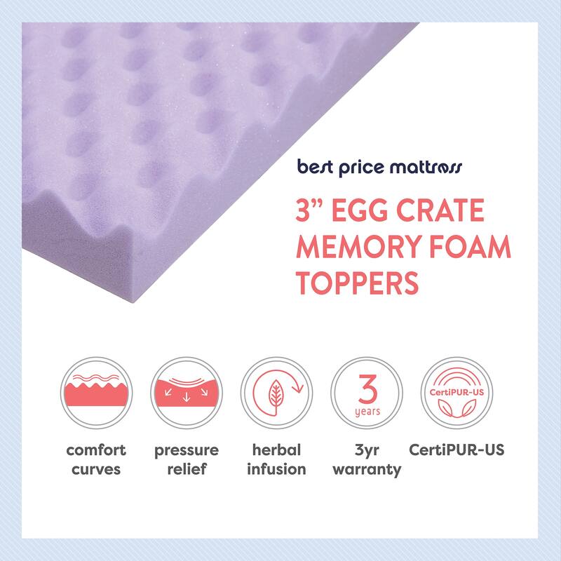 3 Inch Egg Crate Memory Foam Topper - Crown Comfort - N/A