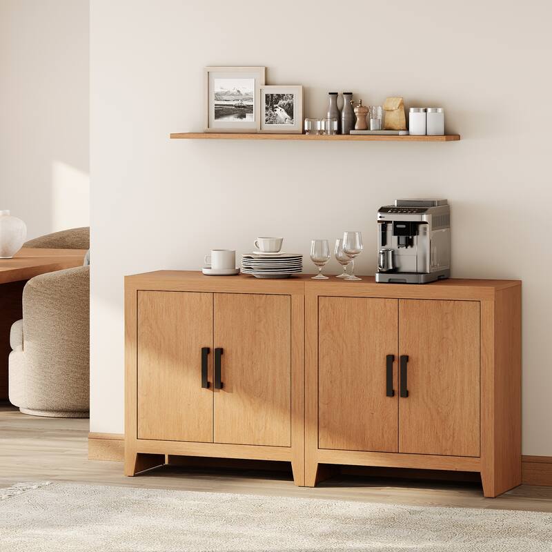 WAMPAT Farmhouse Buffet Cabinet with Door, Kitchen Sideboard for Dining & Living Room - 2PCS-Mocha