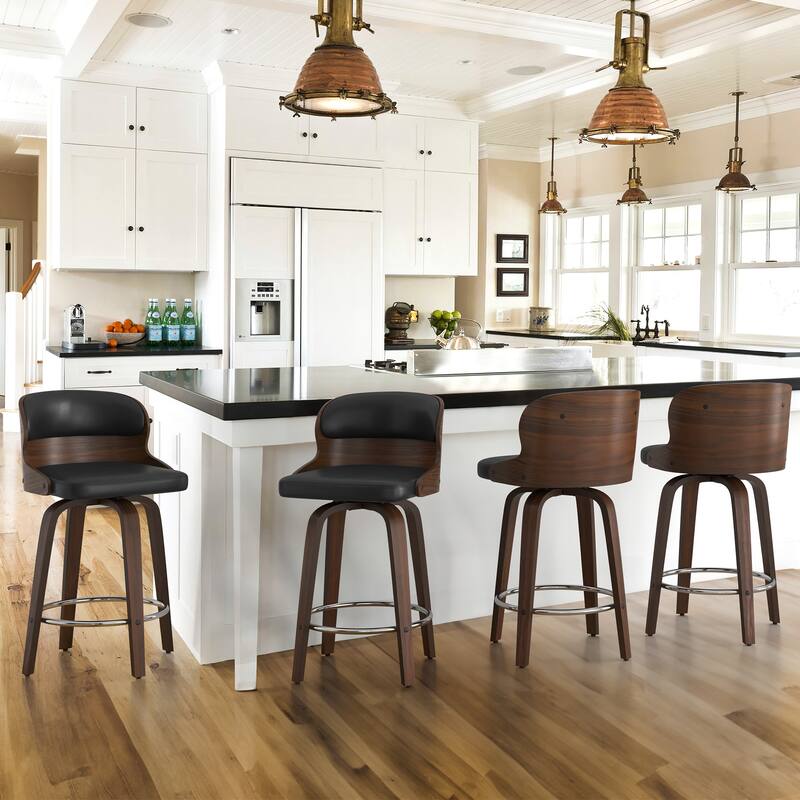 26 in. Counter Height Stool, Wooden Swivel Barstool PU Leather with Low Back