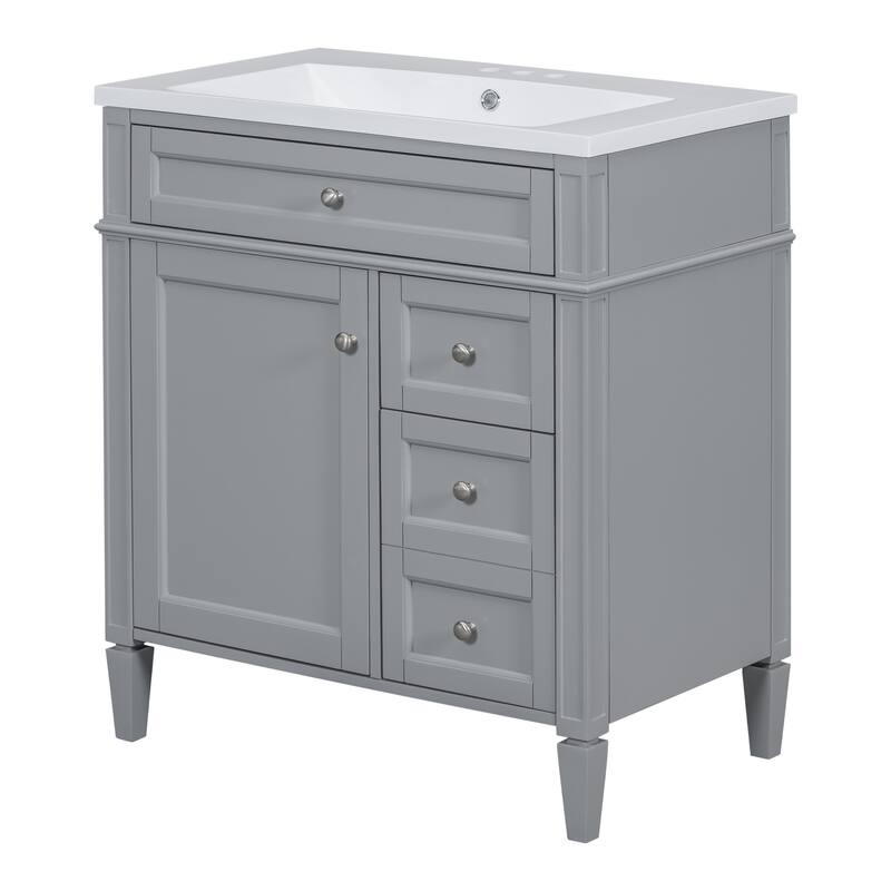GDFStudio - Montvale Modern Freestanding Bathroom Vanity Set with Mirror Cabinet, Resin Sink & a Tip-out Drawer - 30'W