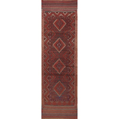 Hand Knotted Oriental 100% Wool Carpet Traditional Tribal Red Balouch Runner Rug - 8' 1'' X 2' 1''