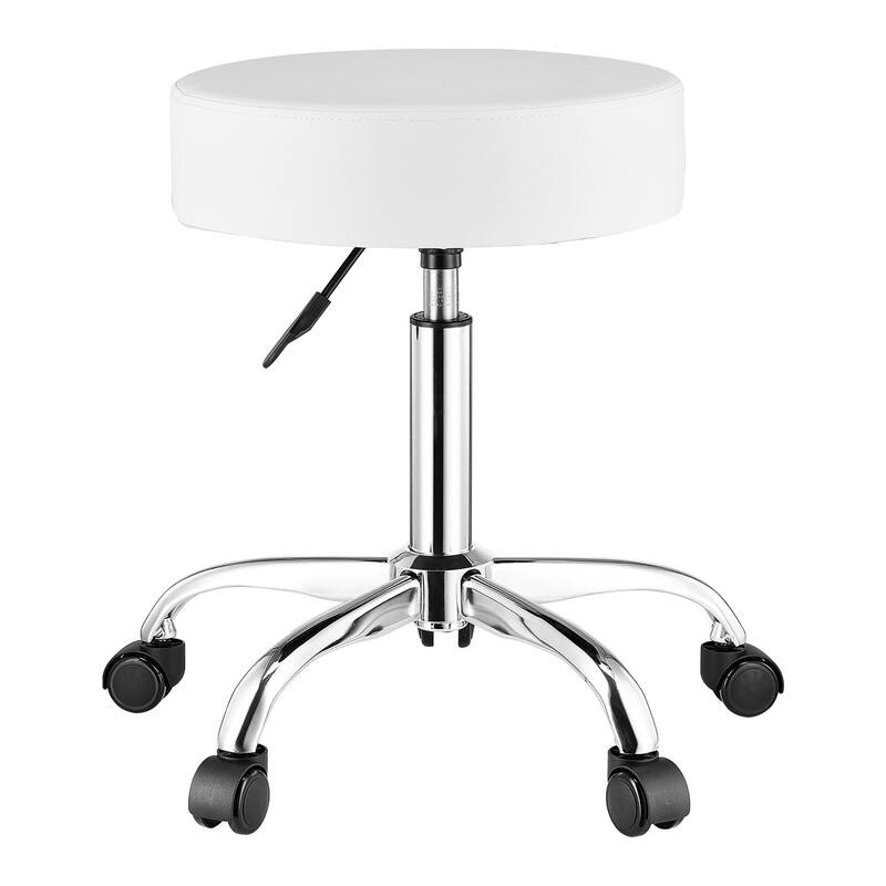 Adjustable Faux Leather Counter Stool with Wheels, 450 lbs Capacity - 21.3 x 21.3 x (21.7-28.0) in - White