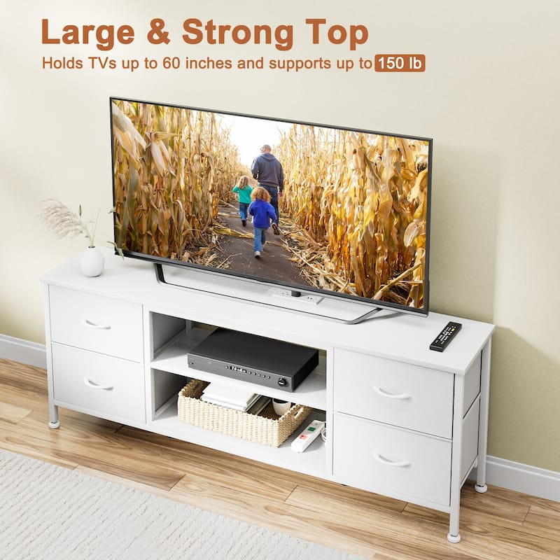 Dresser TV Stand with Power Outlet 4 Fabric Drawers for 60" TV Bedroom