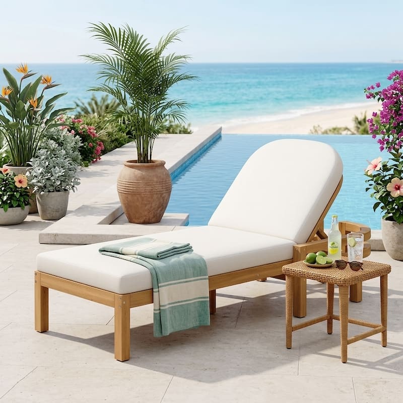 5-Position Adjustable Outdoor Chaise Lounge with Arched Backrest by Leisure Zone - Single&Light Teak