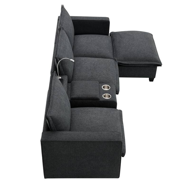 Cloud Sectional Sofa wConsole, USB, Reading Light, Cup Holder, Ottoman