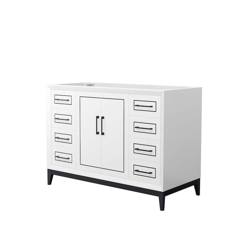 Marlena 48-Inch Single Vanity Cabinet - White, Matte Black Trim, No Top