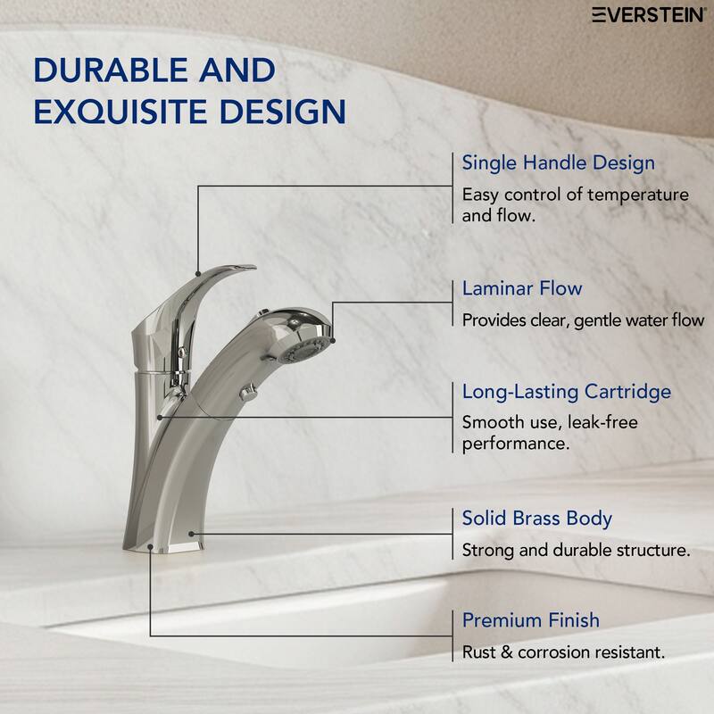 Single Handle Single Hole Pull-Out Basin Bathroom Faucet with Pop‑Up Drain