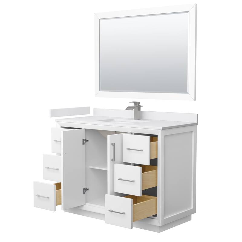 Strada 48-Inch Single Vanity Set, Cultured Marble Top, 46-Inch Mirror