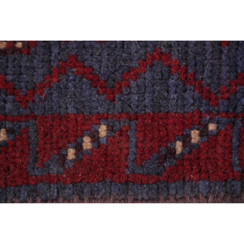 Hand Knotted Oriental 100% Wool Carpet Traditional Tribal Navy Blue & Blues Balouch Runner Rug - 7' 7'' X 1' 10''