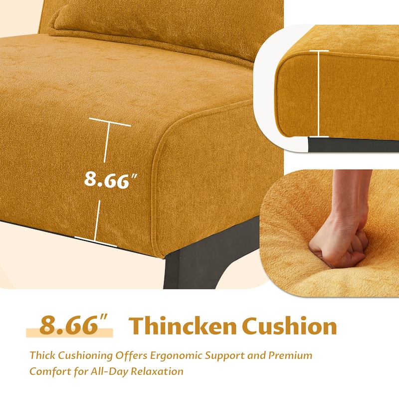 Huimo Modern armless chair with thick cushions and black wooden legs
