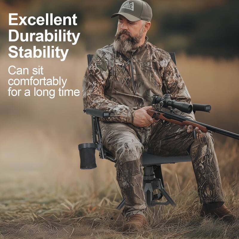 360 Degree Swivel Hunting Chair, Silent Adjustable Blind Seat with Armrests, Cup Holder, No-Sink Feet & Carry Strap