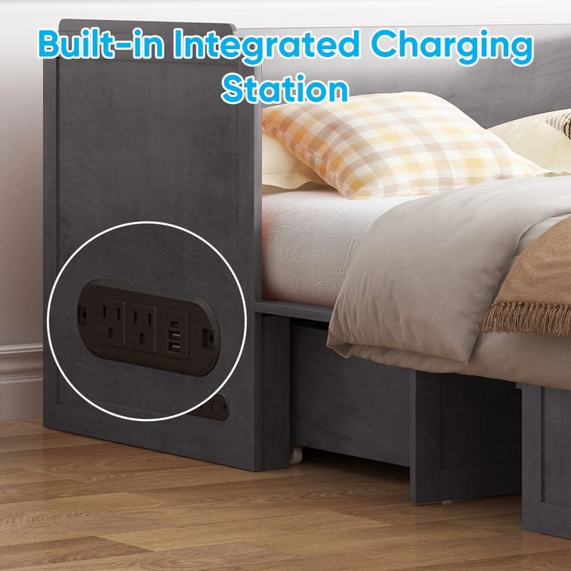 Mixoy Queen Size Murphy Bed with Charging Station & Storage Drawer,Space-Saving Design,Optional Mattress