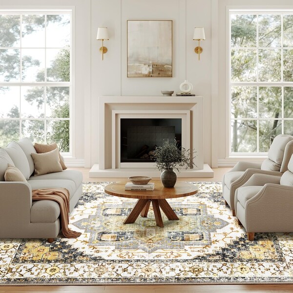 Washable Area Rugs 9x12 Large Rug Non Slip Rugs Low-Pile Floor