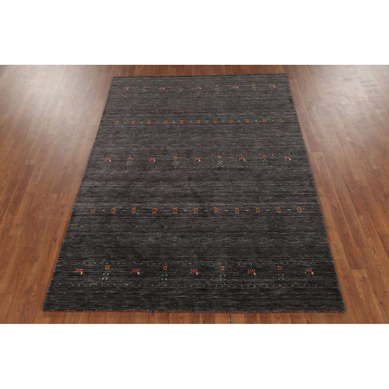 Animals Tribal Gabbeh Indian Area Rug Hand-Knotted Wool Carpet - 5'7"x 7'8"