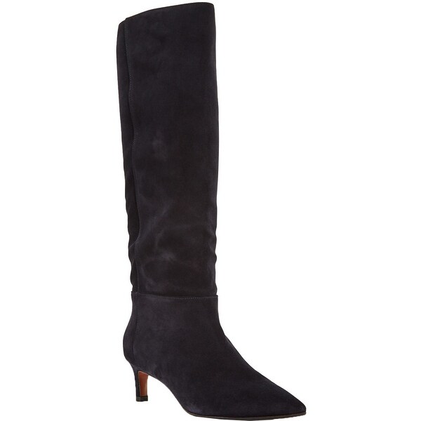 navy suede knee high boots womens