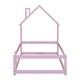 preview thumbnail 8 of 6, Pink Twin Pine Floor Bed with House-shaped Headboard