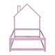 preview thumbnail 4 of 7, Twin Size Wood Floor Bed with House-Shaped Headboard and Fences, Pink - Pine Wood Frame for Kids' Bedroom