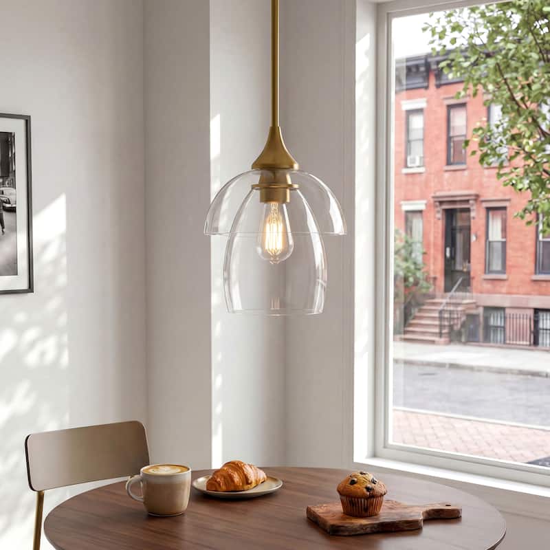 1-Light Gold Island Pendant Light Adjustable Height | Swivel Joint for Sloped Ceilings | Clear Double Glass Shade | UL Certified
